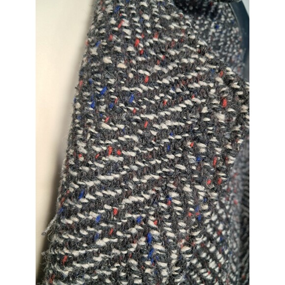 Vintage 80s Ann-Gee Wool Blend Coat XL Black Lined Tweed Leather Trim 11/12 - Picture 11 of 14